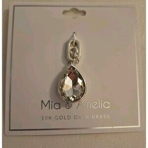 New Mia & Amelia 18K Gold over Brass Crystal Teardrop Raindrop Charm Pendant